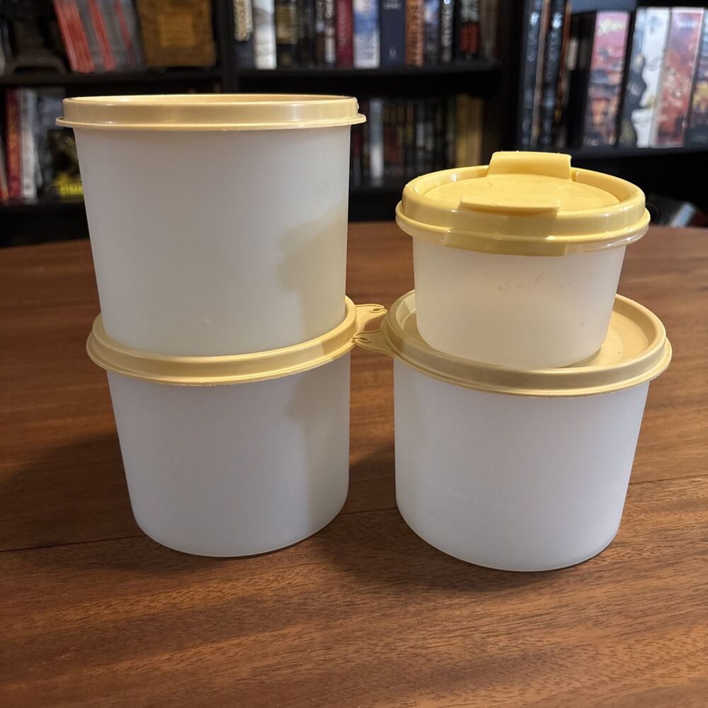 Vtg (4) Tupperware Container #250-18 Frosted Tan Seal Lid #215 (20oz) #1605-3